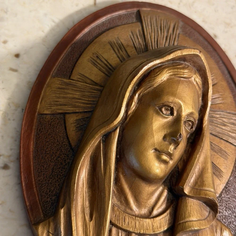 Arabesque Religious Mary & Jesus Wooden 3D Wall Hanging Plaque 5.5